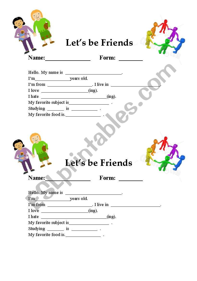 Lets `s be Friends worksheet
